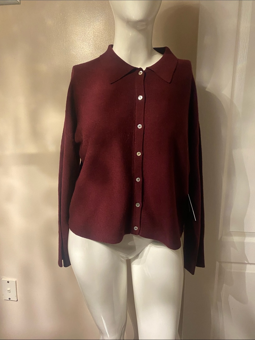 Max Studio Burgundy Button-Front Collared Knit Top XL